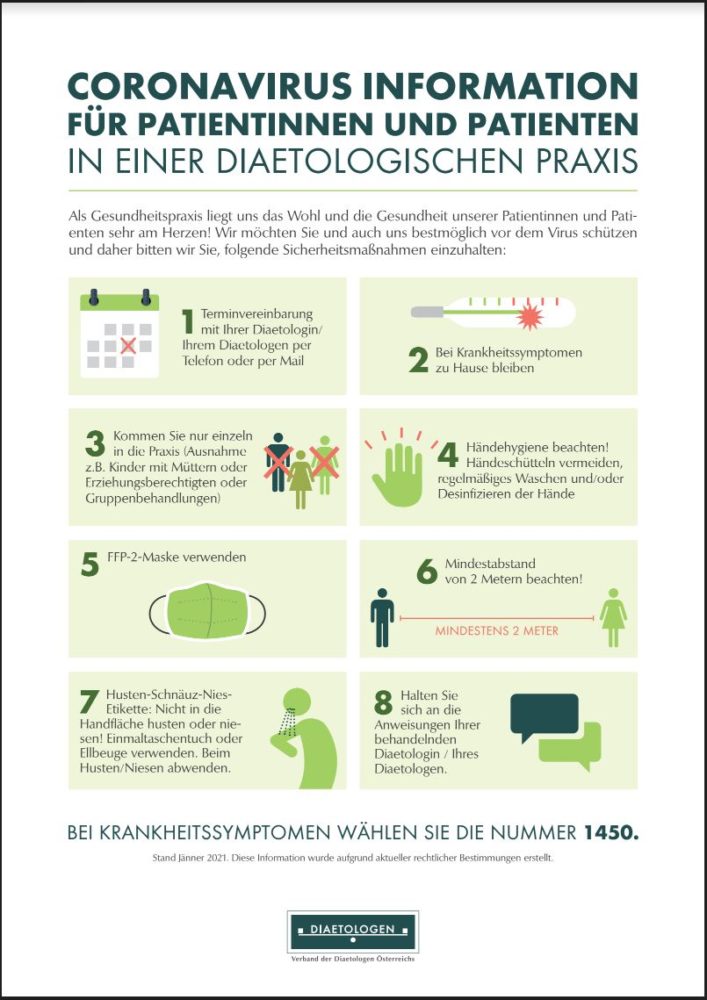 Coronavirus Information für die diätologische Praxis