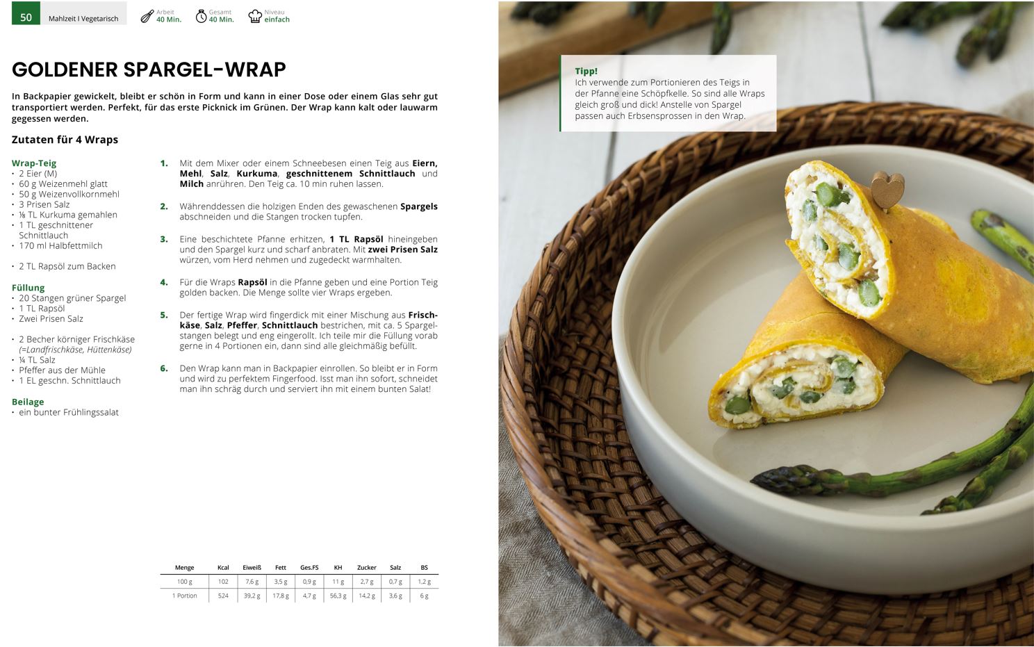 Goldener Spargel-Wrap