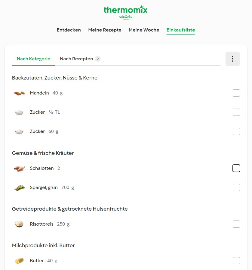 Einkaufsliste Cookidoo Thermomix